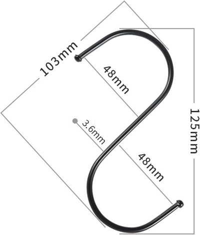 10 Ganchos S para Baño Dormitorio Oficina Negro Grande