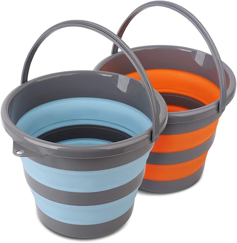 2 Cubos Plástico Plegables 10L Bañera Redonda Limpieza Jardín Azul Naranja