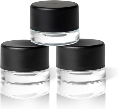 200 Frascos Cristal Redondos 0.2oz Tapas Negras Resistentes