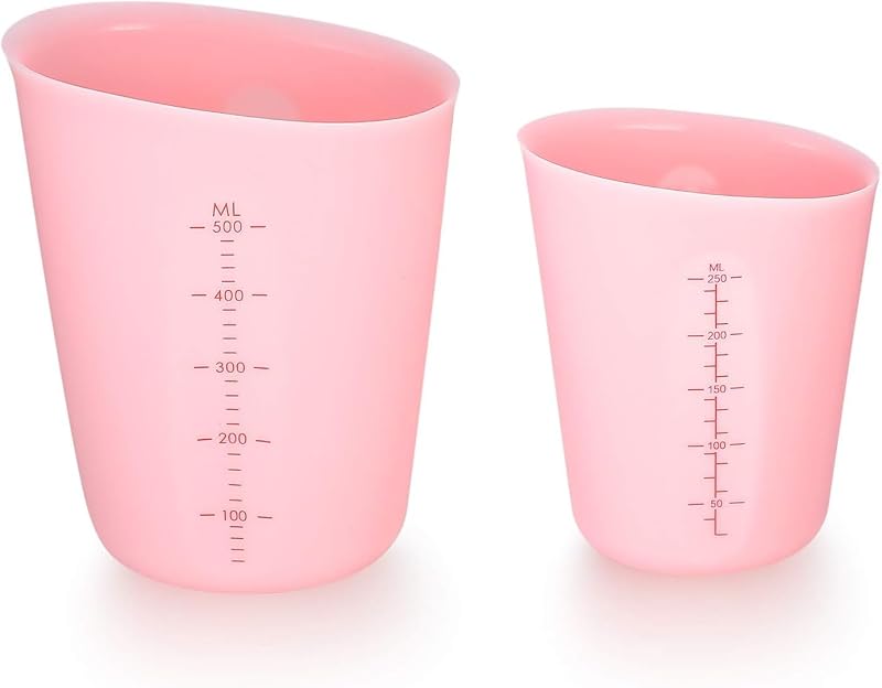 2 Tazas Medidoras Silicón 8.5/16.9oz Reutilizables Rosa