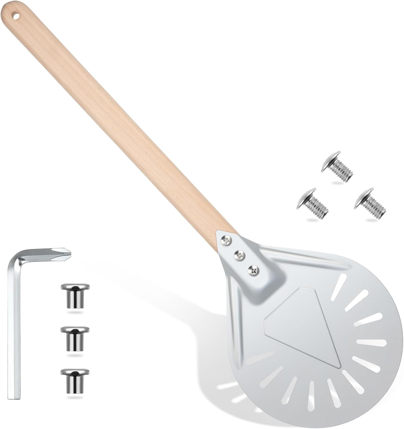Pala pizza redonda aluminio mango madera antiderrap 16pulg