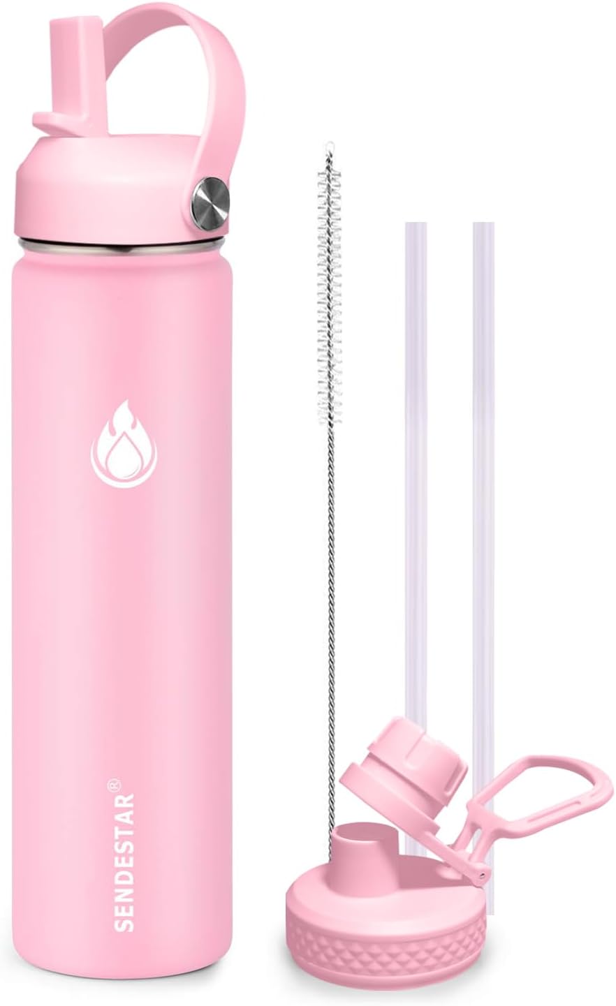 Botella agua acero inox 24oz doble pared aislada con popote