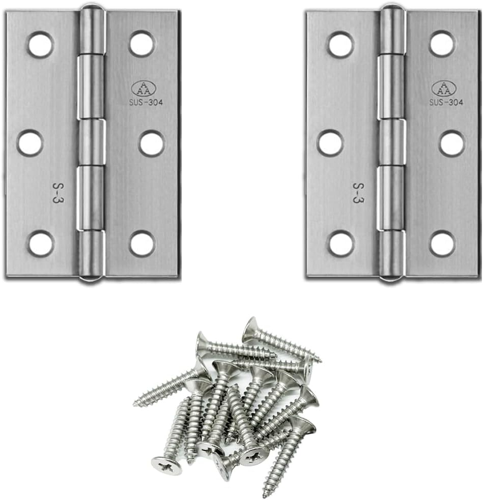 2 Pzas Bisagras Acero Inox 304 Plegables 76mm para Muebles