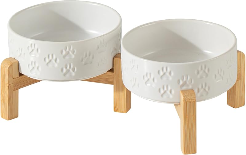Cuencos elevados perros gatos 5.1pulg antideslizantes dobles blanco