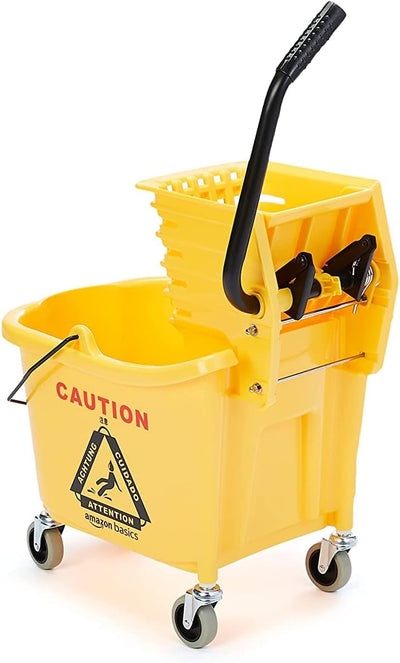 Cubo escurridor piso comercial 35qt con ruedas amarillo