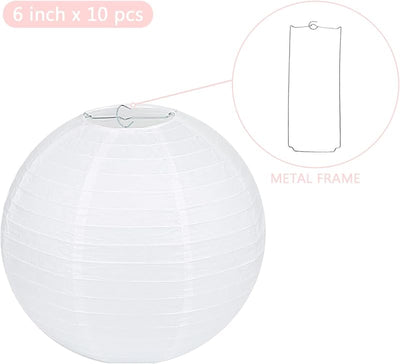 Linternas papel redondas blancas 6pulg 10uds