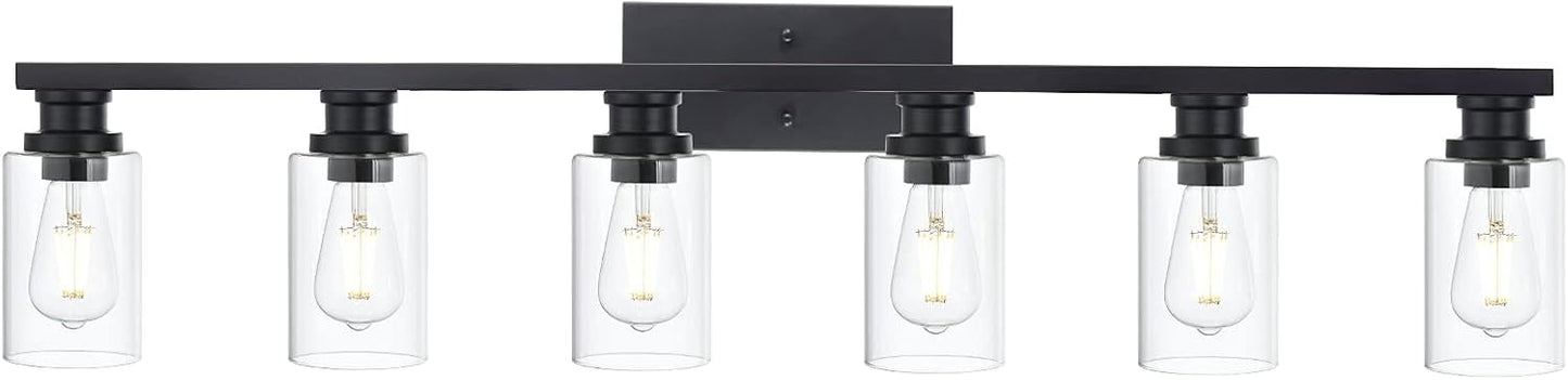 Lámpara baño 6 luces negro mate metal sobre espejo