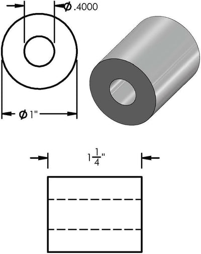 Espaciador aluminio 1x3/8 redondo sin rosca para pernos 3/8 o M10