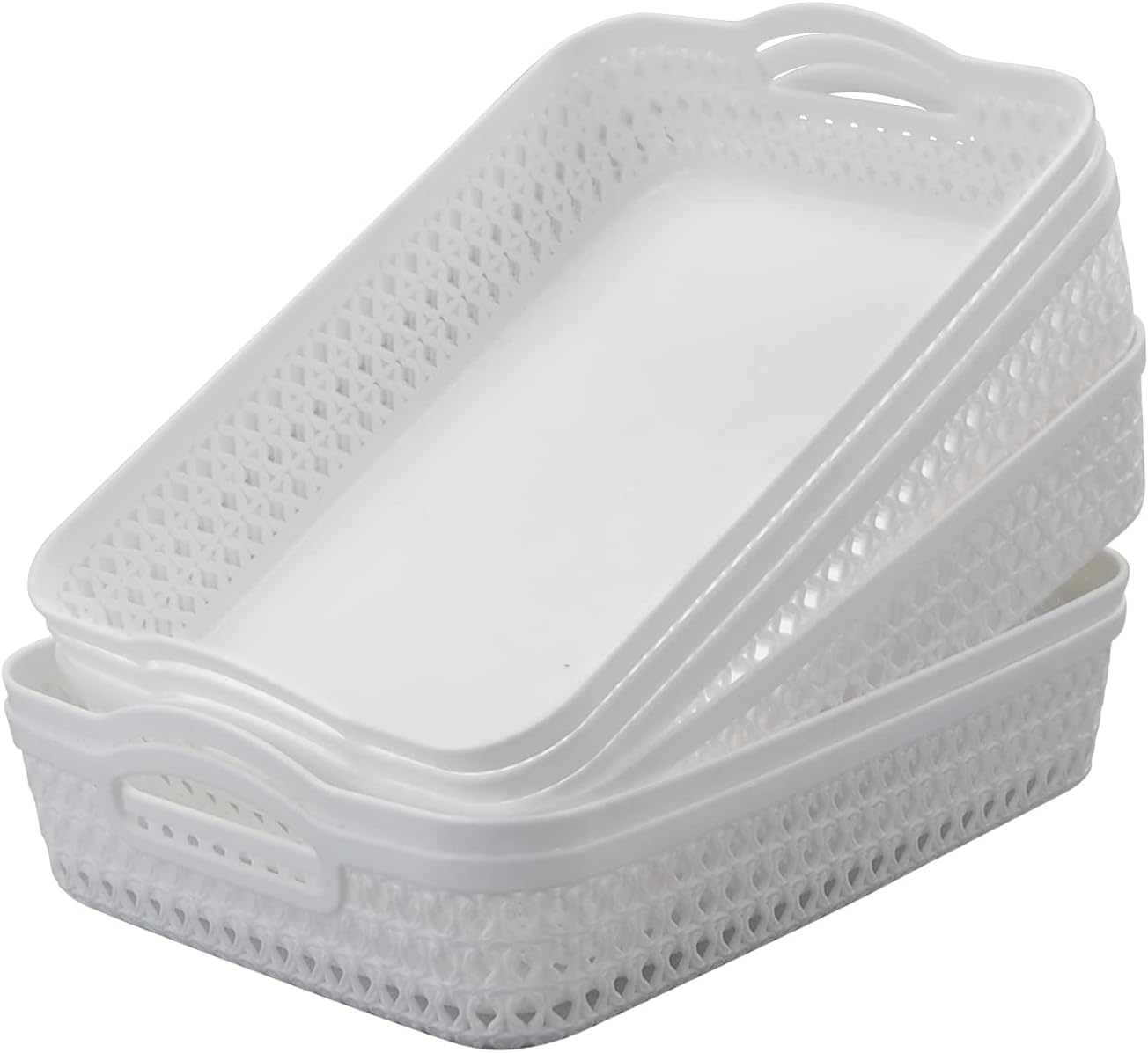6 Cestas Almacenamiento Plástico con Asas Blanco