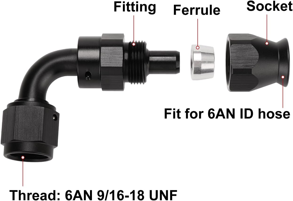 Adaptador manguera PTFE 90grados aluminio negro 2pzas