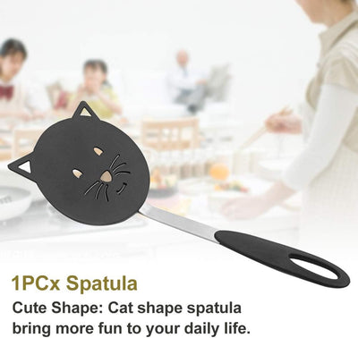 Espátula wok nailon forma gato antiadherente negro