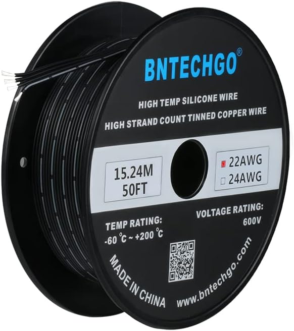 Cable silicona 22 AWG 50pies alambre cobre estañado negro