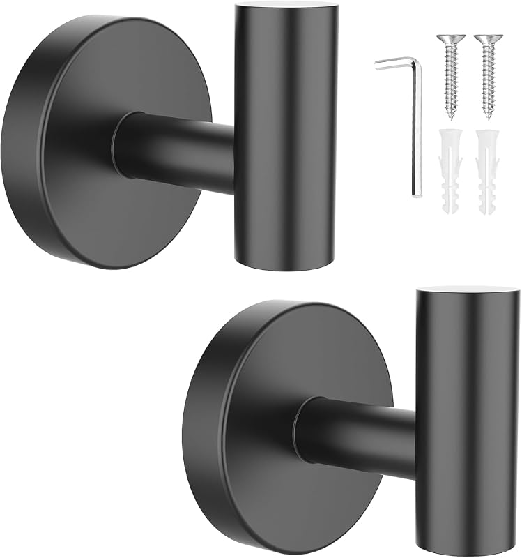 Ganchos toallas pared acero inox 2 pack negro mate