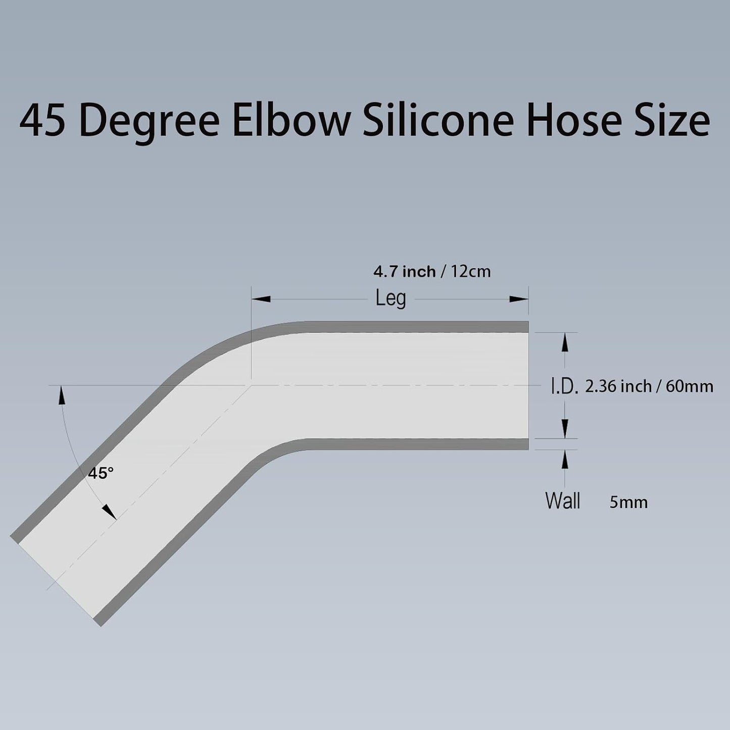 Manguera silicona automotriz 60mm codo 45 grados