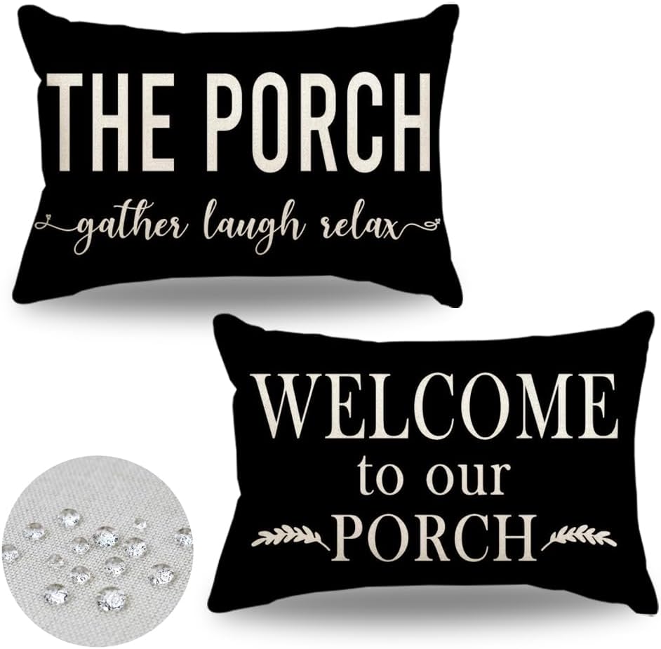 Fundas almohada lumbar negras impermeables 12x20" set 2