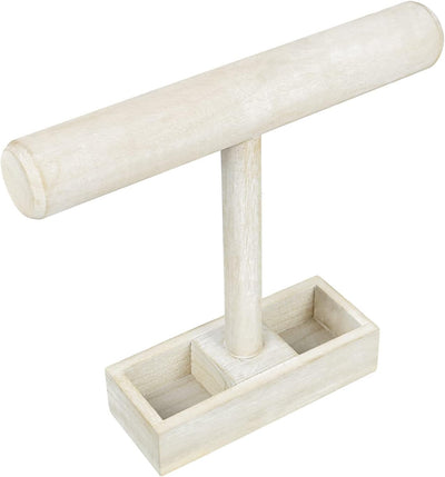 Soporte joyas madera barra T bandeja 2 compartimentos blanco