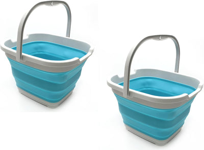 Cubo rectangular plegable 10L 2.6gal gris/azul