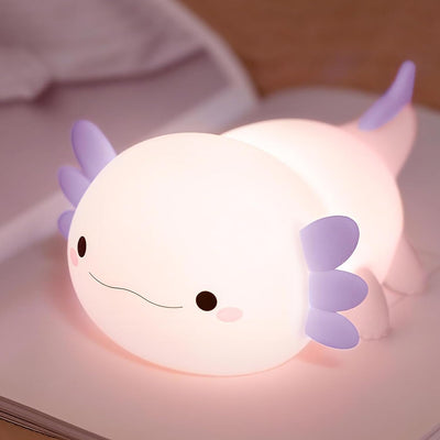Luz nocturna ajolote morado LED suave para niños