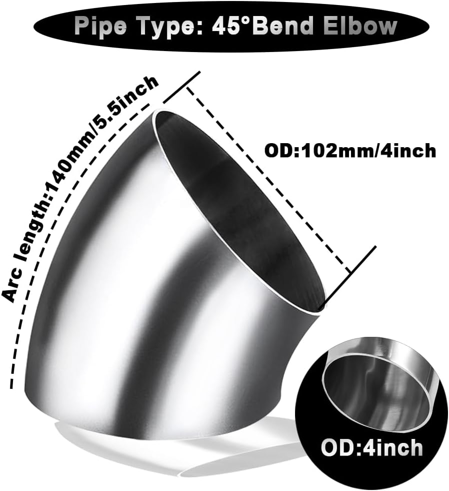 Codo escape 4pulg acero inox ss304 45 grados coche modificado