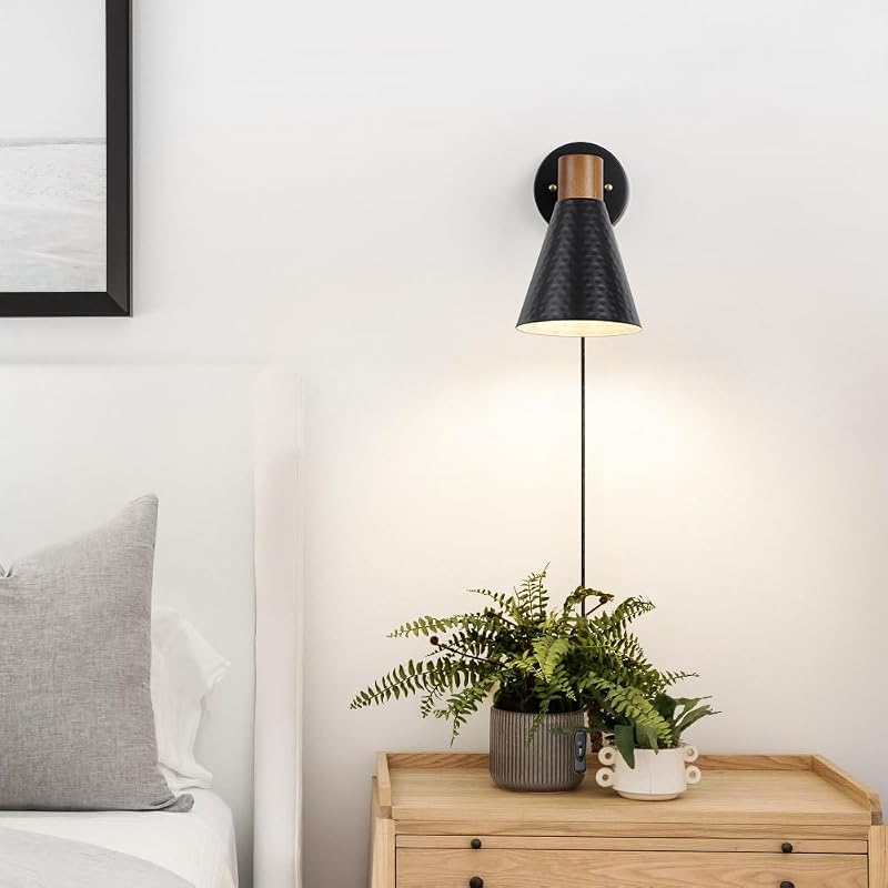 2 Apliques Pared Negro Moderno con Cable Encendido