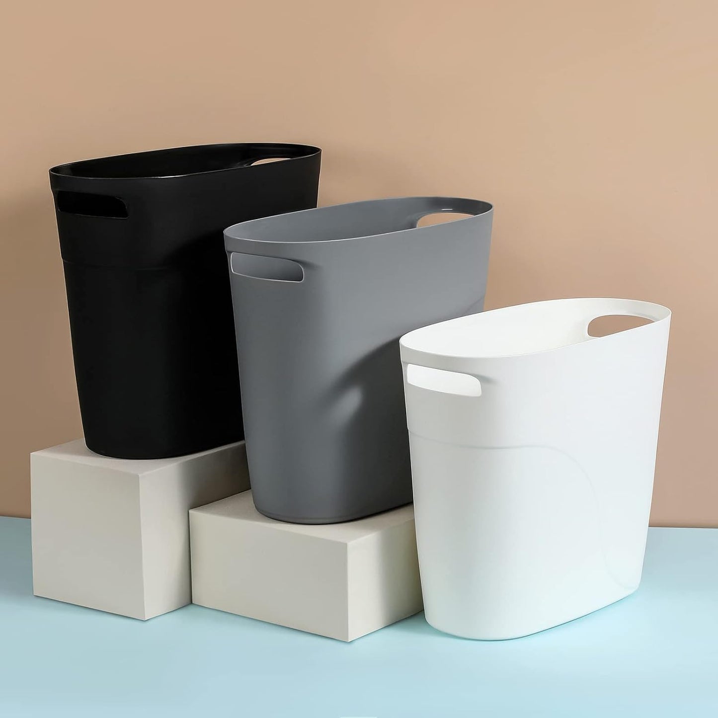 Cubo basura plástico delgado 3.2gal gris pack 2