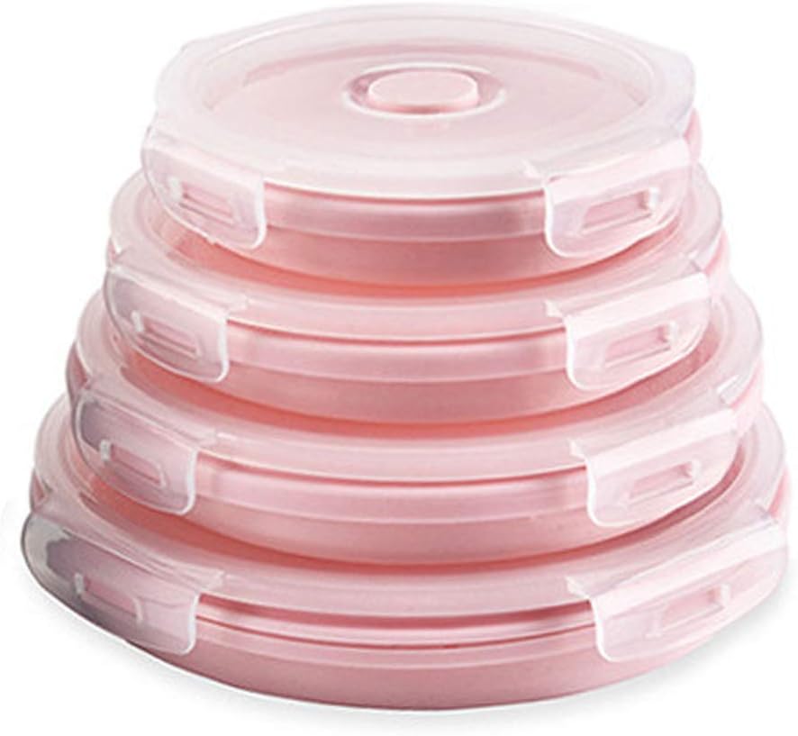 Set 4 Recipientes Silicona Plegables con Tapas Almuerzo