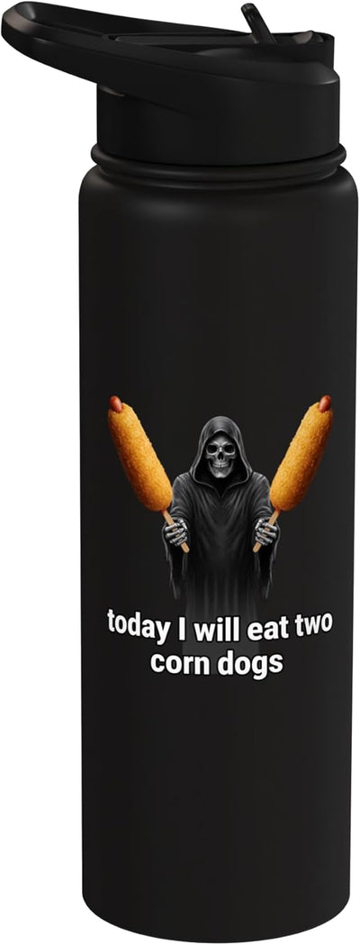 Botella de agua acero inoxidable con meme perro diablo comida hot dog