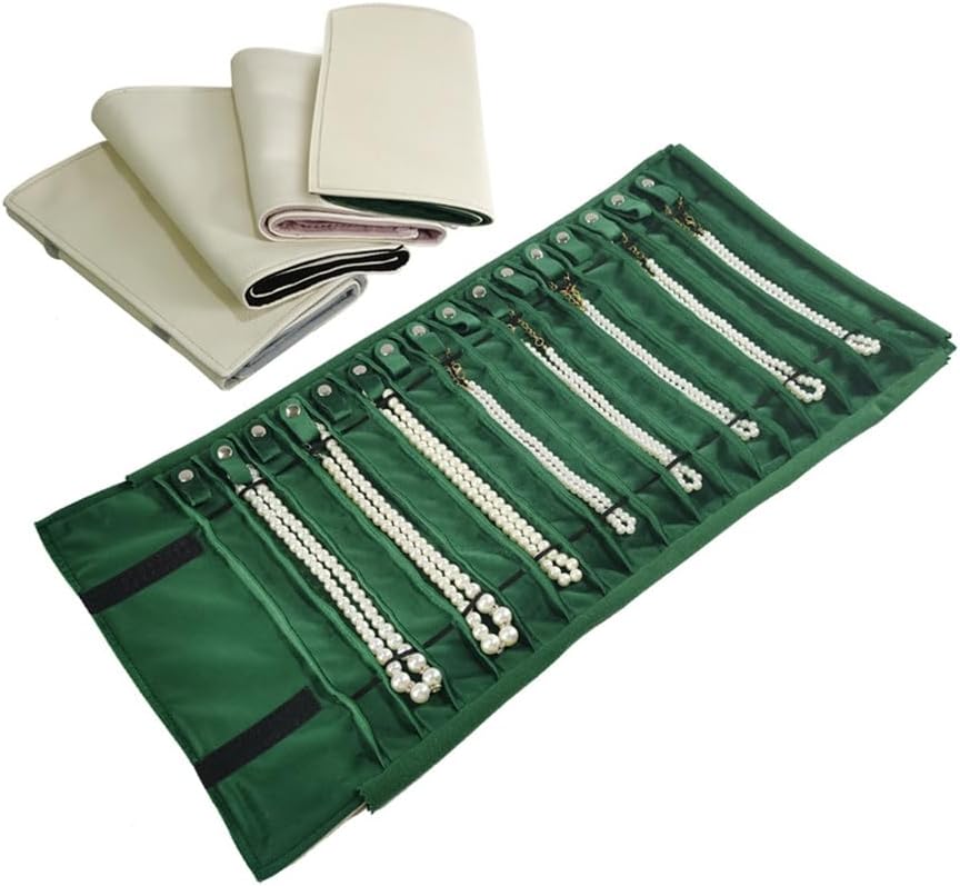 Bolsa almacenamiento joyas viaje 16 cadenas PU gris