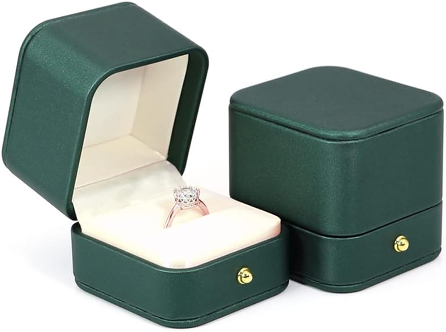 Caja anillo compromiso terciopelo cuero ranura única