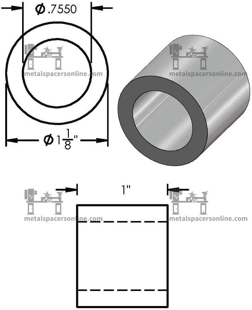 Espaciador aluminio 1-1/8x3/4 ID redondo para pernos M18/M19