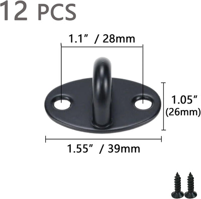 12 Ganchos Acero Inox Placa Ojo Negro para Columpios Pared/Techo