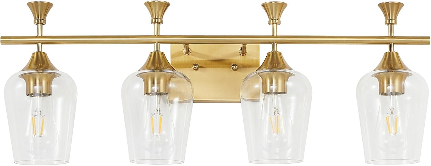 Lámpara baño 4 luces 29" oro cepillado vidrio transparente