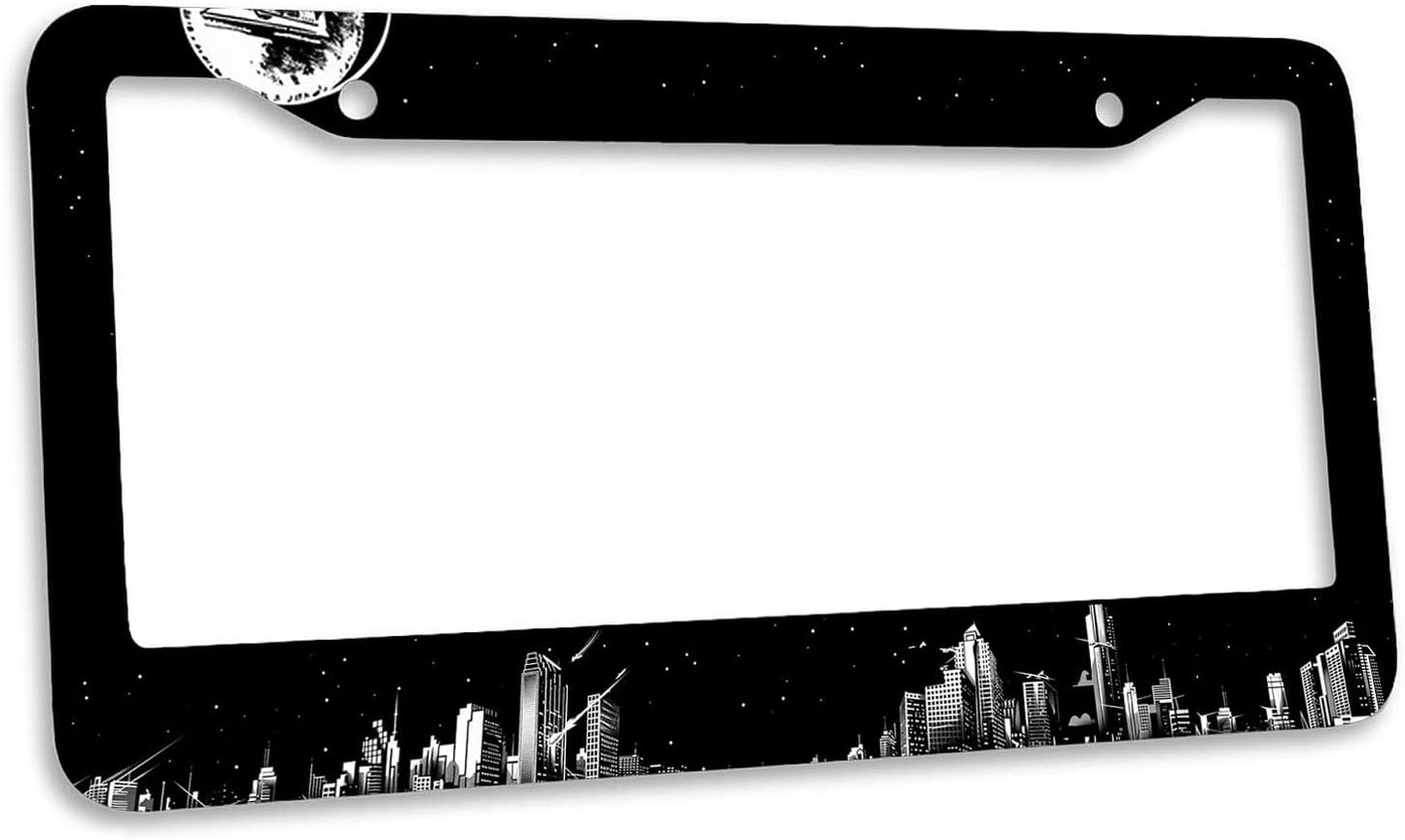 Marco matrícula acero inox personalizable con luna y ciudad