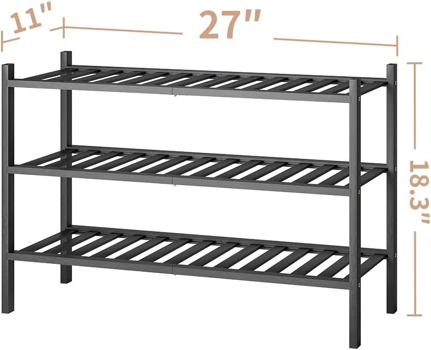 Zapatero apilable 3 niveles bambú soporte zapatos entrada