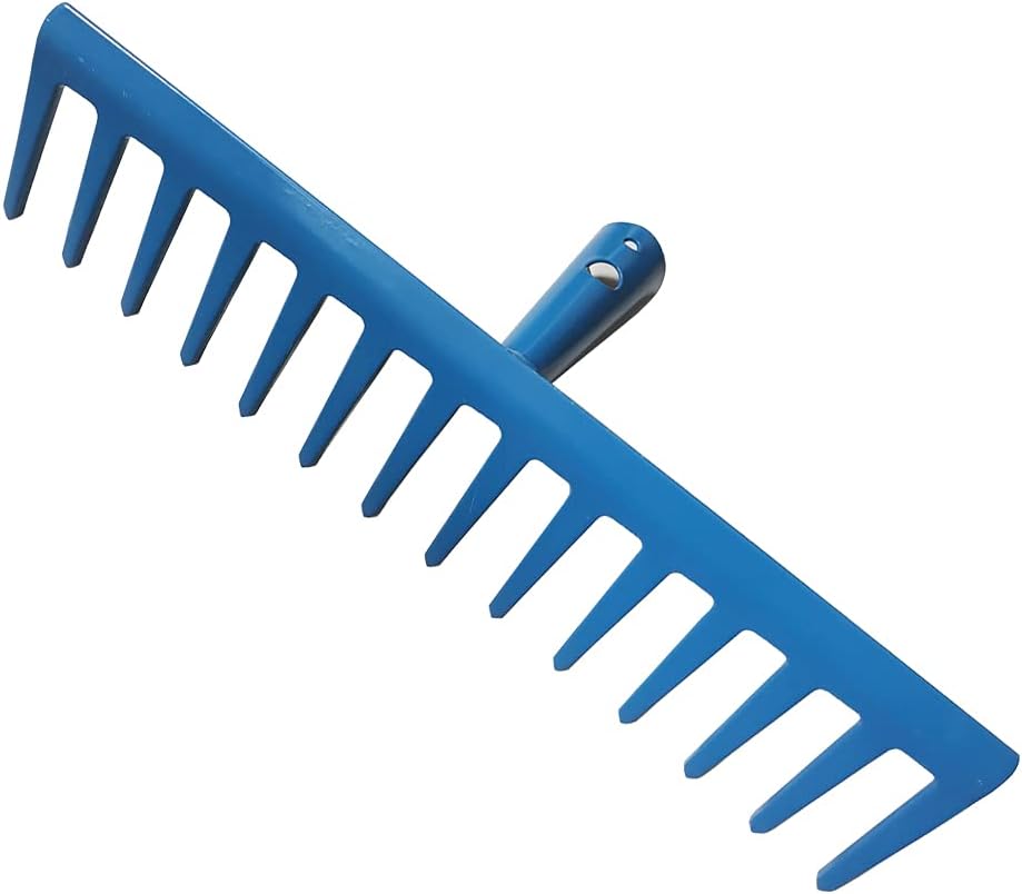 Rastrillo jardín metal acero sin mango azul