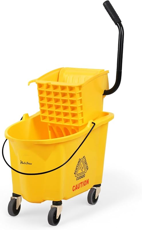 Cubo fregona con escurridor sobre ruedas 35qt color amarillo