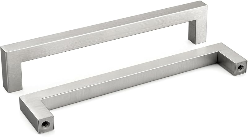 25 Tiradores Níquel Cepillado 7-1/2" Cuadrados Acero Inox