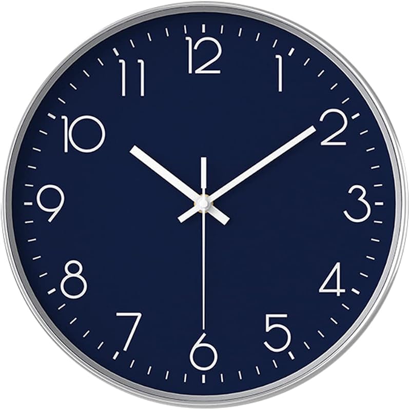 Reloj pared 12pulg cuarzo silencioso para hogar oficina azul marino