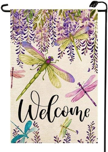 Bandera jardín floral libélula 12x18pulg doble cara