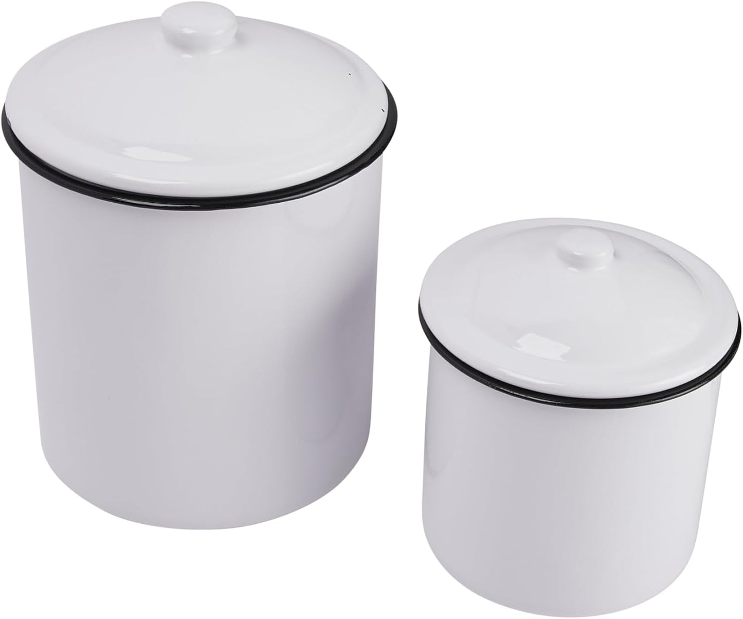 Set 2 Recipientes Esmaltados Blancos con Tapa