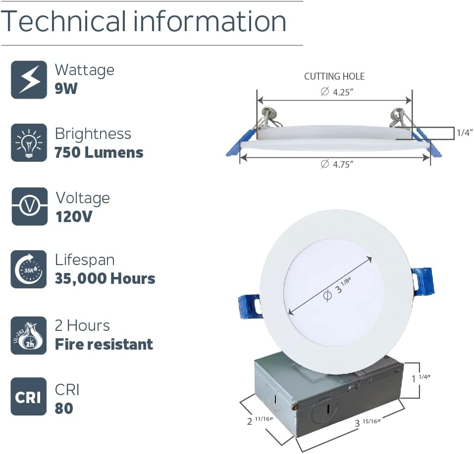 24 Paneles LED 4pulg Regulables 9W 750lm Blanco Frío
