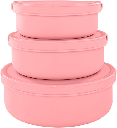 Set 3 Recipientes Silicona Tupperware Bento 17-42oz Rosa