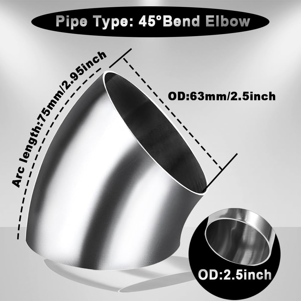 Codo tubería acero inox 2.5" 45grados escape auto