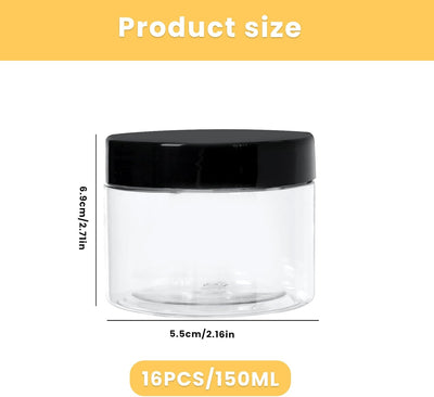 16 Recipientes Plástico Transparente 5oz con Tapas Viaje Cosméticos