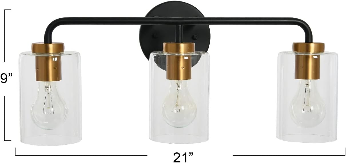 Lámpara tocador 3 luces metal vidrio negro mate oro