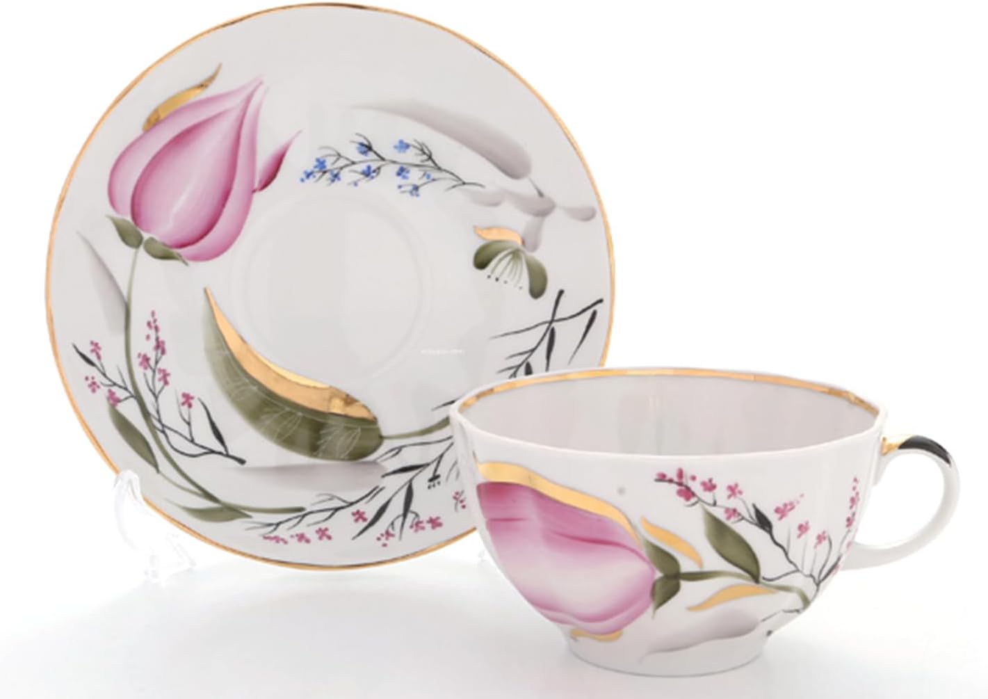 Set té porcelana tulipanes rosados 8.45oz