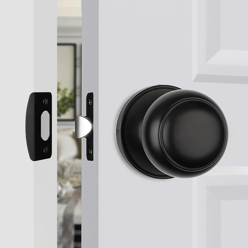 Pomo puerta redondo interior negro mate para dormitorio baño