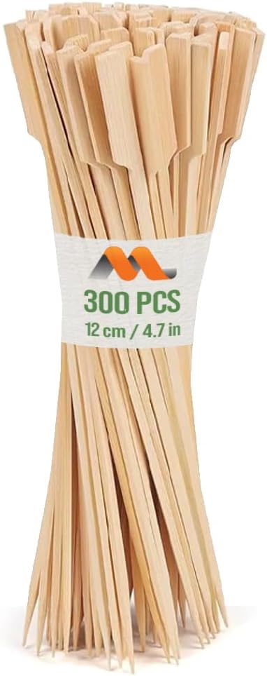 300 Pzas Pinchos Bambú Plano Ancho para BBQ y Aperitivos