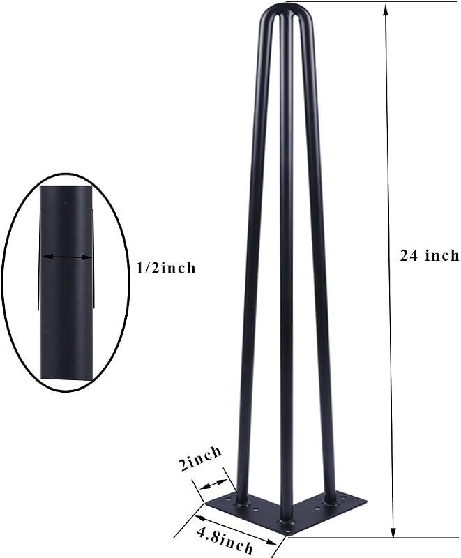 Patas mesa horquilla 26" 3 varillas 1/2" metal negro