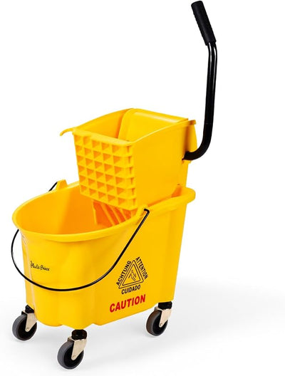 Cubo fregona comercial con escurridor 26qt sobre ruedas amarillo
